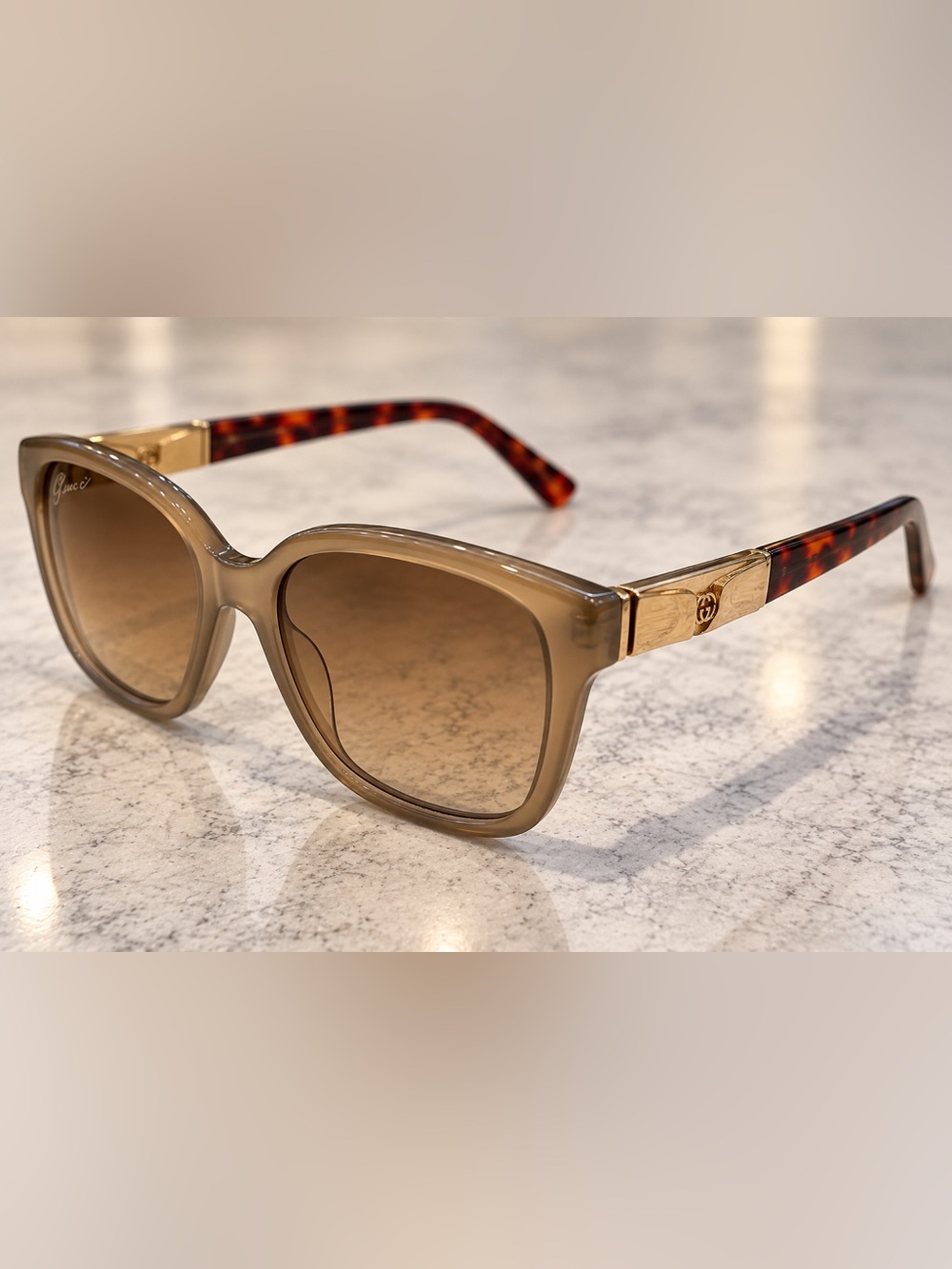 Gucci Taupe Brown Gradient Frame Sunglasses with Tortoiseshell Temples